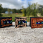 Men’s Western bi-fold wallet tooled with seed bead details by Double B Wild Rags