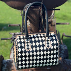 Black and White Speedy Checkered Genuine Western Cowhide Leather Purse