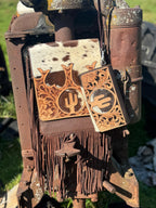 Genuine Western Cowhide Leather Purse and Wallet set with fringe and Cactus Tooling