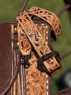 Genuine Western Leather Brown laptop messenger briefcase bag with tooled and embossed leather  by Double B Wild Rags