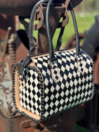 Black and White Speedy Checkered Genuine Western Cowhide Leather Purse