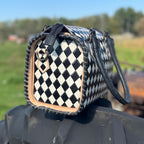Black and White Speedy Checkered Genuine Western Cowhide Leather Purse
