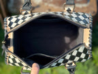 Black and White Speedy Checkered Genuine Western Cowhide Leather Purse