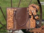Genuine Western Leather Brown laptop messenger briefcase bag with tooled and embossed leather  by Double B Wild Rags