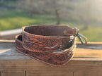 Western Leather Purse of Brown Spotted Cowhide with tooling and fringe