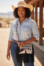 Checkered Black and White Genuine Western Leather Purse and Wallet Set by Double B Wild Rags