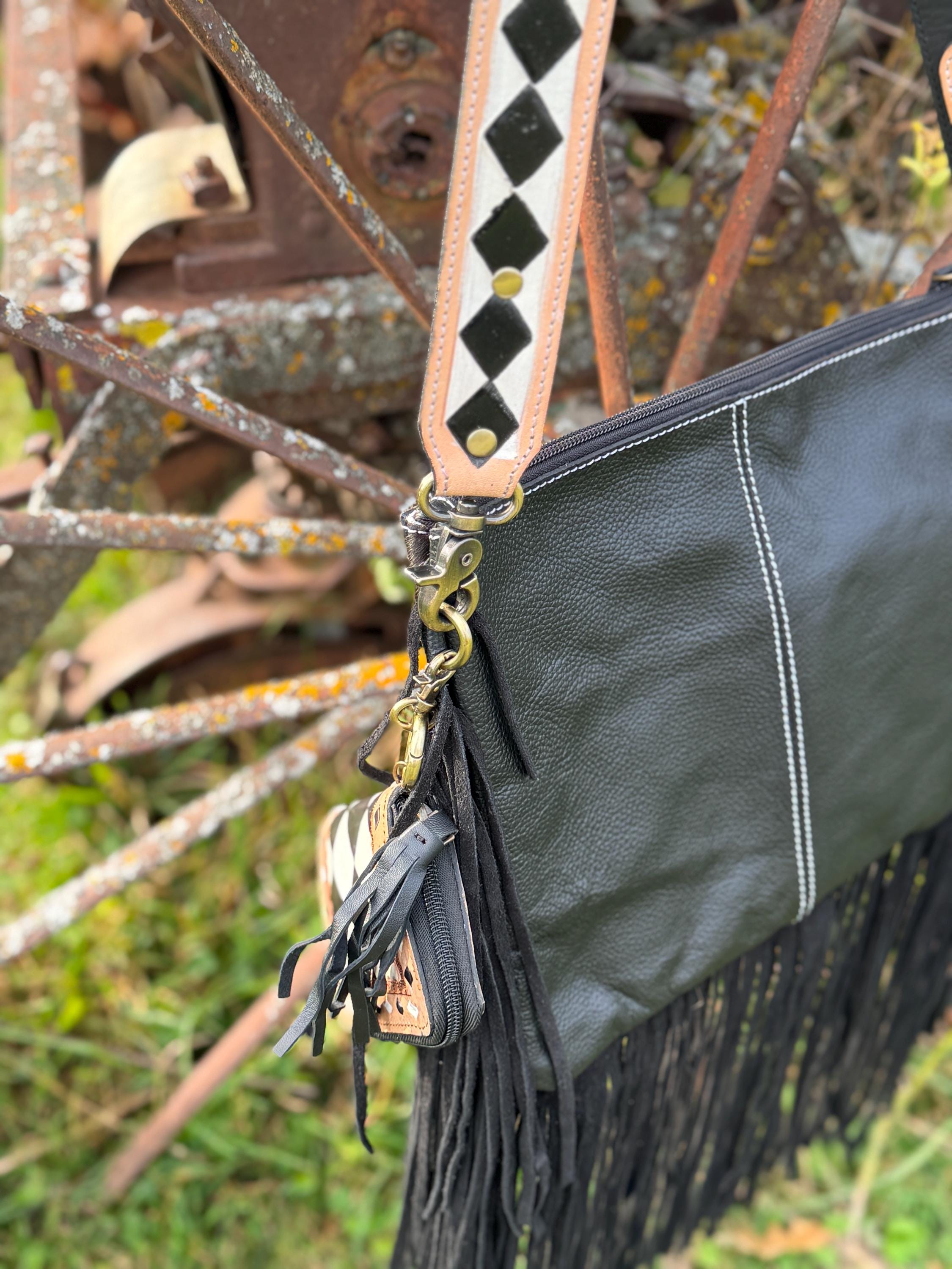 Checkered Black and White Genuine Western Leather Purse and Wallet Set by Double B Wild Rags