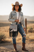 Checkered Black and White Genuine Leather Western Purse by Double B Wild Rags