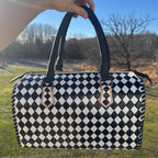 Black and White Speedy Checkered Genuine Western Cowhide Leather Purse