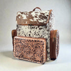 Genuine Western Cowhide Leather Backpack Diaper Bag Personal Item carry-on luggage by Double B Wild Rags