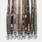 Western Genuine Leather dog collar tooled details aces cards sunflower feather rhinestone cactus floral by Double B Wild Rags