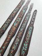Western leather dog collar with Turquoise Floral details by Double B Wild Rags