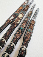 Western leather dog collar 3D inlay with Turquoise Floral details by Double B Wild Rags