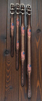 Handmade Western Leather Dog Collar: American Flag Basketweave