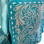 Turquoise Genuine Western Cowhide Leather Backpack Diaper Bag Personal Item carry-on luggage by Double B Wild Rags