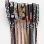 Western Genuine Leather dog collar tooled details aces cards sunflower feather rhinestone cactus floral by Double B Wild Rags