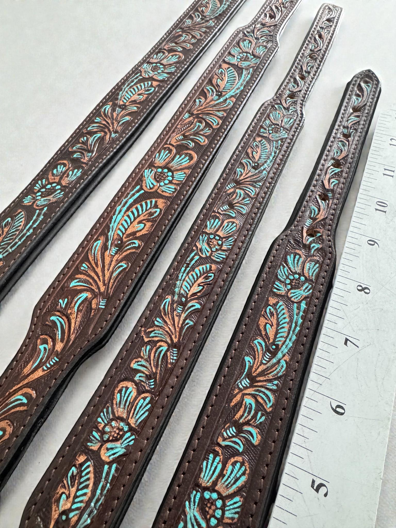 Western leather dog collar with Turquoise Floral details by Double B Wild Rags