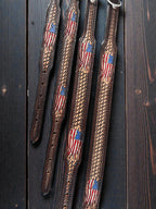 Handmade Western Leather Dog Collar: American Flag Basketweave