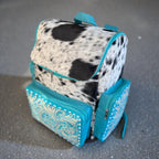 Turquoise Genuine Western Cowhide Leather Backpack Diaper Bag Personal Item carry-on luggage by Double B Wild Rags