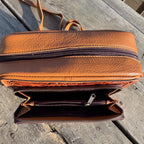 Black and Brown Genuine Western Cowhide Leather Purse with tooling and fringe