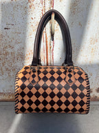 Caramel Espresso Checkered Speedy Western Genuine Leather Purse with optional wallet
