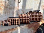 Caramel Espresso Checkered Speedy Western Genuine Leather Purse with optional wallet