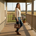 Genuine Western Leather Speedy Barrel Bag with Cowhide and Tooled details by Double B Wild Rags