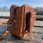 Black and Brown Genuine Western Cowhide Leather Purse with tooling and fringe