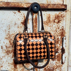 Caramel Espresso Checkered Speedy Western Genuine Leather Purse with optional wallet