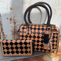 Caramel Espresso Checkered Speedy Western Genuine Leather Purse with optional wallet