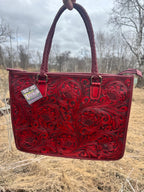 Deep Cherry Red Speedy Western Genuine Leather Barrel Bag Purse or Briefcase