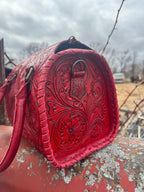 Deep Cherry Red Speedy Western Genuine Leather Barrel Bag Purse or Briefcase