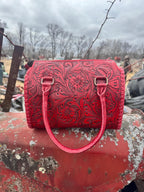 Deep Cherry Red Speedy Western Genuine Leather Barrel Bag Purse or Briefcase