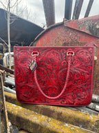 Deep Cherry Red Speedy Western Genuine Leather Barrel Bag Purse or Briefcase