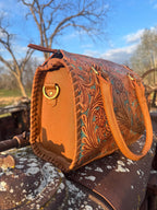 Turquoise and Tan Speedy Western Genuine Leather Barrel Bag Purse by Double B