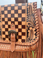 Boho Fringe Checkered Leather Western Purse by Double B