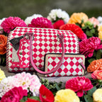 Hot Pink Checkered Speedy Western Genuine Leather Purse and wallet set