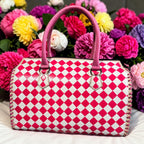 Hot Pink Checkered Speedy Western Genuine Leather Purse and wallet set