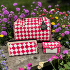 Hot Pink Checkered Speedy Western Genuine Leather Purse and wallet set