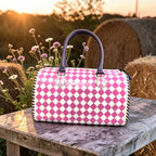 Country Lilac Checkered Speedy Western Genuine Leather Purse