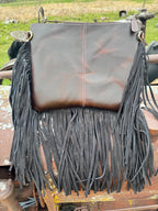 Genuine Western Spotted Cowhide Leather Purse and Wallet with Ace Cards painted details and black fringe