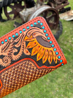 Genuine Leather Hand Tooled Sunflower Wallet by Double B