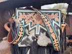 Genuine Western Black Cowhide Leather Fringe Purse and Wallet Set