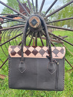 Western Genuine Leather Checkered Handbag by Double B