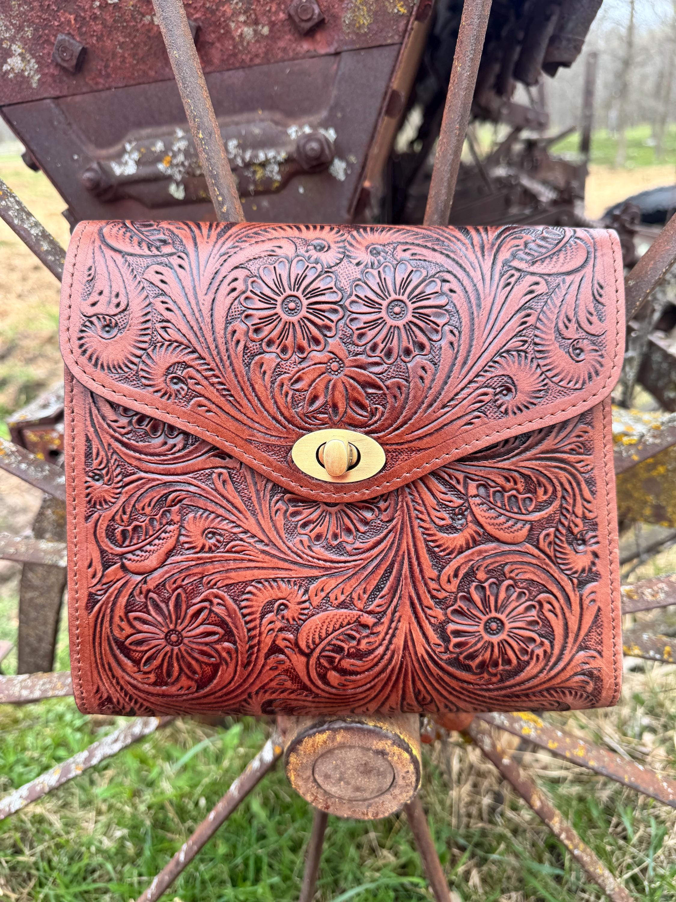 Prairie Bloom Western Tooled Leather Crossbody Purse by Double B
