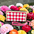 Hot Pink Checkered Speedy Western Genuine Leather Purse and wallet set