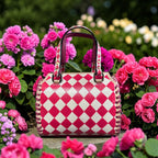 Hot Pink Checkered Speedy Western Genuine Leather Purse and wallet set