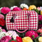 Hot Pink Checkered Speedy Western Genuine Leather Purse and wallet set