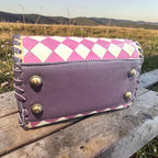 Country Lilac Checkered Speedy Western Genuine Leather Purse