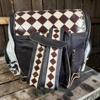 Checkered Genuine Cowhide Leather Backpack by Double B